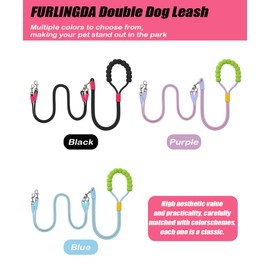 FURLINGDA Hands Free Double Dog Leash for Two Dogs, No Tangle 360° Swivel Fit for Small and Medium Breeds, Adjustable Split Leads, Double Leash with Padded Handles