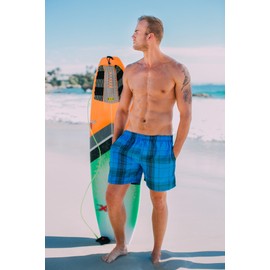 GUGGEN Men's Swimming Trunks Out of High-Tec Material Swim Shorts Bathing Drawers Bathers Slip Checked Colour Blue L