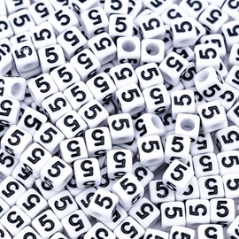 Sunrica 200Pcs Square Number 5 Beads 6X6mm Single Number Beads for Friendship Bracelets Making