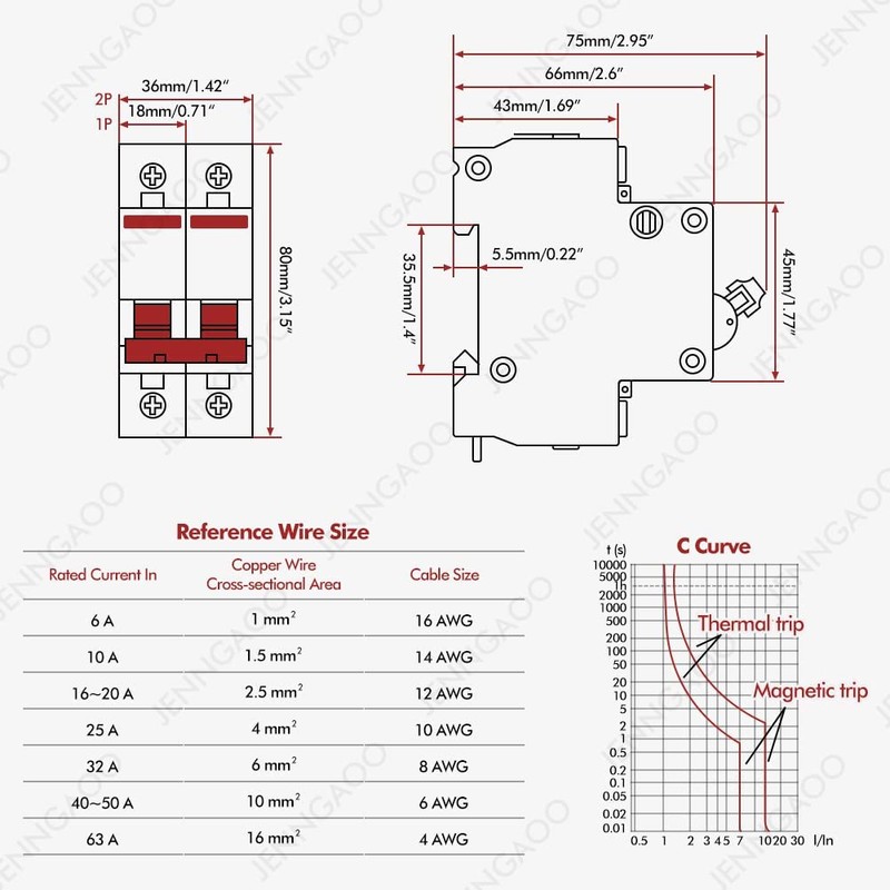 DC Circuit Breaker, DC Isolator Switch DZ47-63Z-2P 1000V 20A for