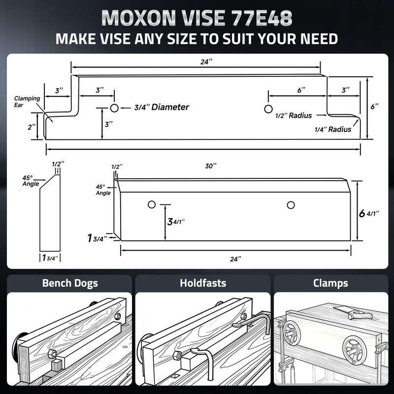 Mnoxo Vise Hardware Kit with Acme Threaded Rod System Precise