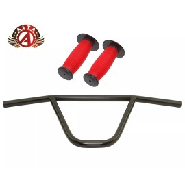 ALTA CW PRO OldSchool Classic Black Handlebar W/2 Tone Black MUSHROOM BMX GRIPS - Handlebar W/ Black/Red Grips
