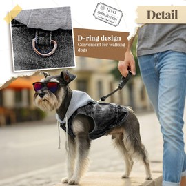 DOGGYZSTYLE Cool Dog Jean Jacket Vest with D-Ring Black Denim Dogs Hoodies Outfits for Small Medium Dogs Cats Boy Male Dog Clothes Costume Dogggie Puppy Harness Coat for Frenchie Walking(Grey Hat,M)