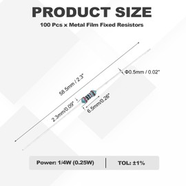 YOKIVE 100pcs 20K Ohm Resistor, 1/4W (0.25W) Metal Film Fixed Resistor, Tolerance +/-1% Resistors, ROHS Certificated