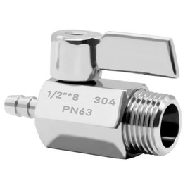 Beduan Stainless Steel 5/16" Hose Barb x 1/2" NPT Male Mini Ball Valve for Home Brew Kettle