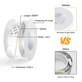 Double Sided Tape Heavy Duty, Extra Large Nano Double Sided Adhesive Tape, 9.85FT Clear Mounting Tape Picture Hanging Adhesive Strips, Removable Transparent Wall Tape Sticky Poster Tape Carpet Tape