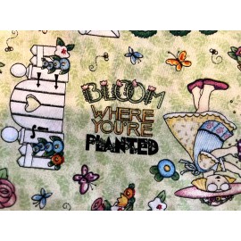 Mary Engelbreit FABRIC Bloom Where Your Planted Mary Engelbreit VIP Cranst 2001 BTHY Cotton Rare