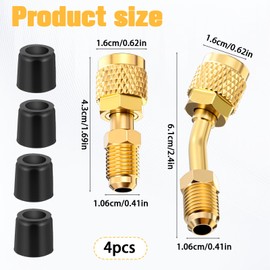 QfwdfcTrenz 4 Pcs R410A Mini Split Adapter for Gauges Mini Split System 5/16 Inch Female to 1/4 Inch Male Flare 2 Straight and 2 Angled Adapters with Hose Gaskets for Air Conditioner and HVAC