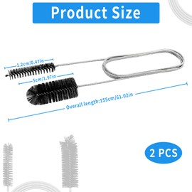 2PCS 155cm Flexible Feeding Tube Cleaning Brush Slim, Slim Pipe Cleaning Tool with Dual Nylon Bristles, Hair Clog Remover & Drain Unblocker Wire for Kitchen Sink, Aquarium, Bathroom Pipes
