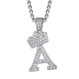 Richsteel Men Necklace Chain With Letter A Pendant Silver Diamond Initial Necklaces For Women