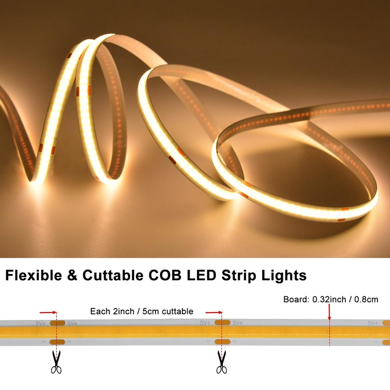 LumBelle COB LED Strip Lights Battery Powered, 6.6ft 640 LED