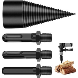 Wood Splitter Drill, Drill Cone Wood Splitter Screw Cone Wood for Drill, 4 Pieces Wood Splitter Drill Removable Drill, Screw with 3 Handles for Electric Household Drill (45 mm)