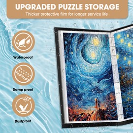 Demine Puzzle Storage Folder for 1000 Pieces – Portable Jigsaw Puzzles Organizer Binder Fits Up to 40 Puzzles, 20 HD Film Pockets, Handle Design Puzzle Keeper for Adults and Kids