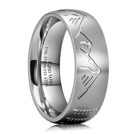 King Will Stainless Steel Wedding Band for Men-8mm Silver Men Ring Plated Brushed Finish Inlay Forest and Bear Pattern, Wedding Band Ring Hypoallergenic and Comfort Fit Size 10