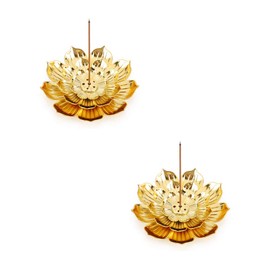 Accmor Zinc Alloy Incense Holder, Lotus Stick Incense Burner, Incense Holder for Stick/Coil/Cone Incense with Ash Catcher, Gold, 2 Pack