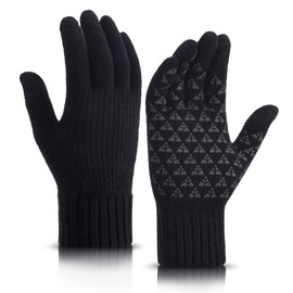 GERIINEER Winter Touch Screen Thermal Gloves Men Women- Soft Warm- Non-slip Grip, Elastic Cuff - Knit Stretchy Material for Running Cycling Outdoor Activities (Black, M)