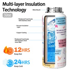 Christian Water Bottle 32oz Insulated Inspirational Religious Thermos Cup with Handle and Flip Straw Christian Gifts Stuff for Girls Women