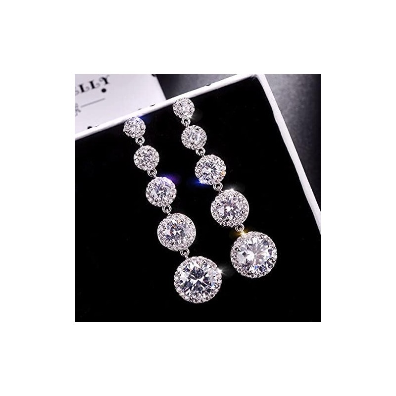 Avance 5 Row Long Earrings, Zirconia, 925 Silver, Women's, Glitter,
