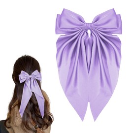 Purple Hair Bows for Women Long Tail Large Oversized Satin Bowknot Barrettes Hairpins Ponytail Holders Princess Mermaid Costumes Hair Accessories Festival Coquette Wedding Bows