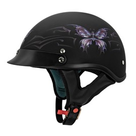 VCAN - V5-15BF23 Cruiser Intricate Butterfly Motorcycle Half Helmet (Flat Black, Medium)