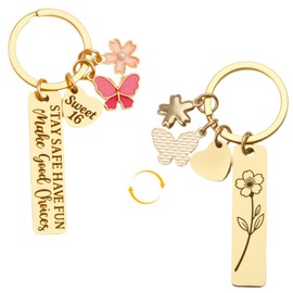 SyhirNmly Sweet 16 Keychain for Girls - Sweet Sixteen Gifts - Elegant Keychain 16th Birthday Gift,Sweet 16 Party Favors,Stocking Stuffers for Girls (Gold)