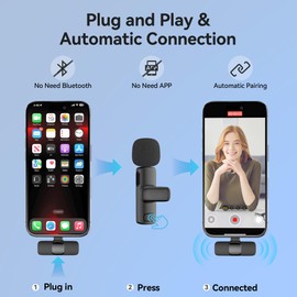 Oraolo Oraolo USB-C Mini Wireless Lavalier Microphone for iPhone Android, 2 Pack Professional Lapel Mics for Recording, Clip-on Mic with Noise Reduction, Lav Mic for Interview TikTok Vlog YouTube