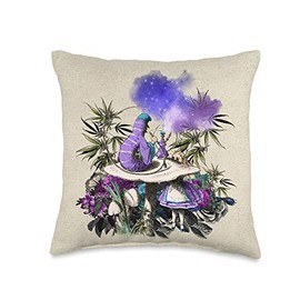 Weed smoking caterpillar and Alice In Wonderland Throw Pillow