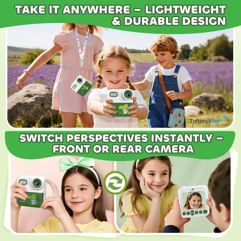 ofpeyVibe Kids Instant Print Camera – 48MP Dual Lens, 1080P