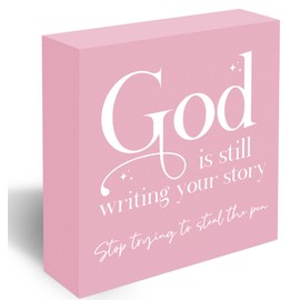 God Is Still Writing Your Story Sign, Prayer Room Bible Verse Christian Decor Wooden Sign Decoration For Home Office, Inspirational Signs Shelf Table Decor -D25
