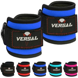 VERSAL Ankle Straps for Cable Machines Attachment Gym Ankle Cuff 7mm Padded Double D Weight Lifting Ankle Strap for Men Women,Glute Workouts,Leg Extensions,Curls,Booty Hip Abductors (Single, Blue)