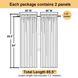 Lecloud Sheer Curtain Panels Set 84" Inches Long, Solid Voile Light Filtering Airy Curtains Window Treatment Drapes for Living Room, 2 Panels Elegant Bedroom Sheer Curtains, White, 40" Wx84 L