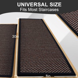 Non Slip Stair Runners for Wooden Steps, 15 Pack Rubber Backing Carpet Stair Treads for Wood Cover Indoor, Thicken Linen No Residue Carpet Covers for Staircase(Black, 7PCS)