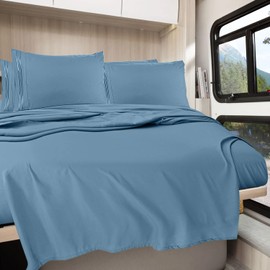 Clara Clark RV Queen Sheets, 6 Piece RV Sheets Set - Hotel Luxury Sheets for RV Bunks, Super Soft Bedding Sheets & Pillowcases, RV Short Queen Sheets, Blue Heaven