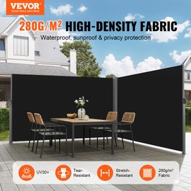 VEVOR Retractable Side Awning, UV 50 71''x 236'' Full Aluminum Rust-Proof Patio Sunshine Screen, 280 g Thicken Privacy Divider & Wind Screen for Courtyard, Balcony, Roof Terraces and Pools, Black