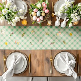 Easter Table Runner, 13 x 71 Inches, Easter Table Decor, Spring Decorations, Mint Green Garden Serenity Bunny