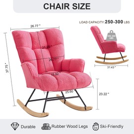 Zedachica Rocking Chair Nursery Teddy Upholstered Glider Rocker Rocking Accent Chair Padded Seat with High Backrest Armchair Comfy Side Chair for Living Room Bedroom Offices (Dark Grey Teddy)