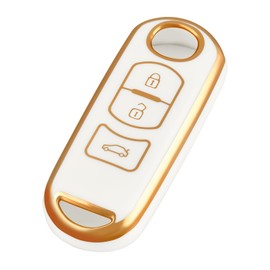 OFFCURVE Funda para Llave de Coche para Mazda Compatible con Mazda 3 6 8 Miata MX-5 CX-3 CX-5 CX-7 CX-9 Accesorios de TPU Suave para Llaves 3 Botones Control Remoto Inteligente(Oro Blanco)