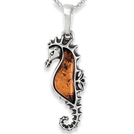 Sterling Silver & Natural Baltic Honey Amber SEAHORSE Pendant & Optional Necklace