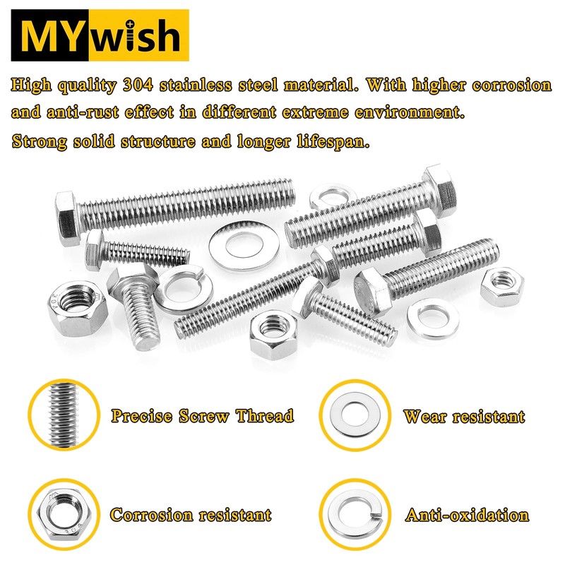 MYWISH 254 Pieces Hex Screws Assortment Kit, 1/4-20 5/16-18 3/8-16,
