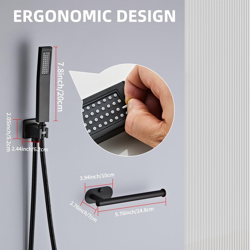 Ameletai Matte Black Handheld Shower Head Set, Square Shower Wand