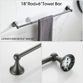 BGL Bathroom Hardware Set Gunmetal Grey 4-Piece Bathroom Accessories Set Wall Mounted Adjustable Towel Bar Robe Hook Toilet Paper Holder Towel Ring Paint Spraying Grey