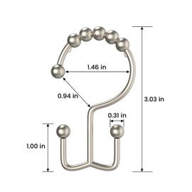 BATHDESIGN Shower Curtain Hooks Rings, Rust Proof Stainless Steel Shower Curtain Hooks Double Sided for Bathroom Shower Rods, Set of 12, Brushed Nickel