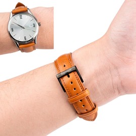 Gomvadr Quick Release Leather Watch Band, Two Tone Oil-tanned Leather Watch Straps 18mm 19mm 20mm 21mm 22mm Replacement Watch Belt for Men Women, Tan with Black Buckle,20mm