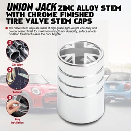 Xotic Tech Chrome Wheel Valve Stem Cap Cover Screw with Black Union Jack Car Tire Wheel Stem Air Valve Caps, Compatible with Mini Cooper F55 F56 R50 R52 R53 R55 R56 R57 R58 R59 R60 R61, 4pcs