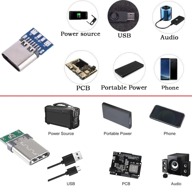 RUNCCI-YUN Micro USB C Male Socket Soldering, 24 Pins USB