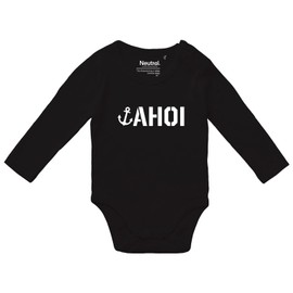 huuraa Baby Bodysuit Ahoi Anchor Sailor Greeting Gift Unisex Long Sleeve Romper Size 62-80 Organic Cotton Fairtrade Ahoi Anchor Present, black