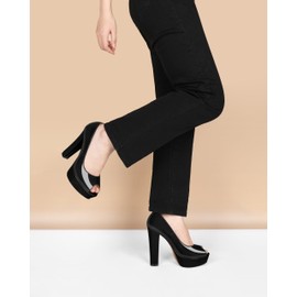 Younton Black Women High Heel Platform Pumps Peep Toe Pumps for Party Club Bars Chunky Heel Pumps 14 CM Patent Leather US Size 9.5