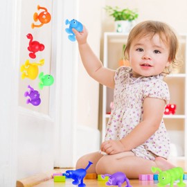 9Stück Sauger Spielzeug, Badespielzeug Weiche Silikonbausteine Saugspielzeug mit Tierform Kreatives und lehrreiches Sucker Spiel Sensorisches Spielzeug für Stressabbau Eltern-Kind Interaktives Spiel