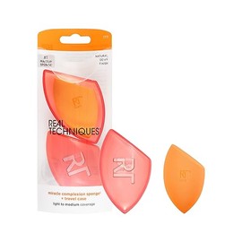 Real Techniques, Esponja Miracle Complexion con Estuche de Viaje, Esponja de Maquillaje Multifuncional 3 en 1 con Guarda Esponja, Tecnología de Espuma