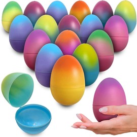 Stargo 16 Pack 3.2” Large Colorful Ombre Easter Eggs Empty - with hinges, Bright Pastel Colored, Plastic Easter Eggs Fillable, Eggs for Easter Egg Hunts, Ombre Pastel Colors Party Favor, Surprise Eggs